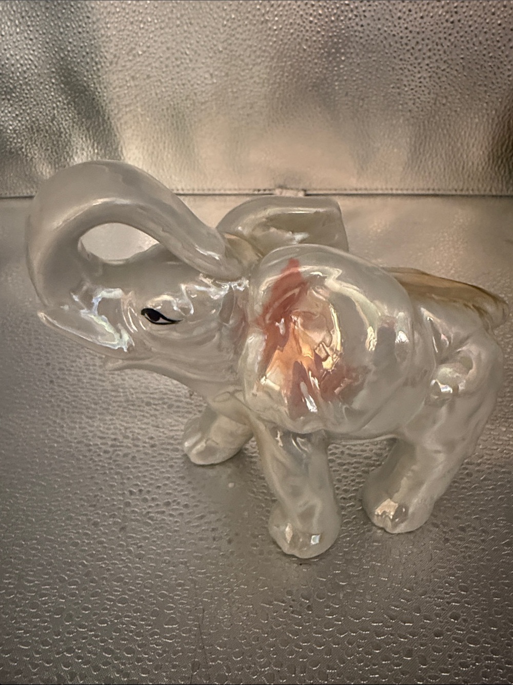Vintage Ceramic Pearlescent, Iridescent, with a glossy finish White Elephant